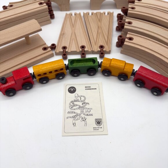Vintage Micki Wooden Train Set Trains Tracks Bridge More - Picture 3 of 14